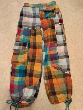 Ladies Oli & Hali Boho Patchwork Plaid Cargo Pants - Multicolor S